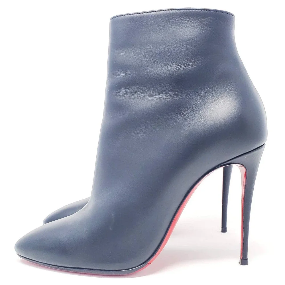 Christian Louboutin Boots Eloise 100 Heeled Ankle Booties Black Leather EU 37.5 - Picture 3 of 8